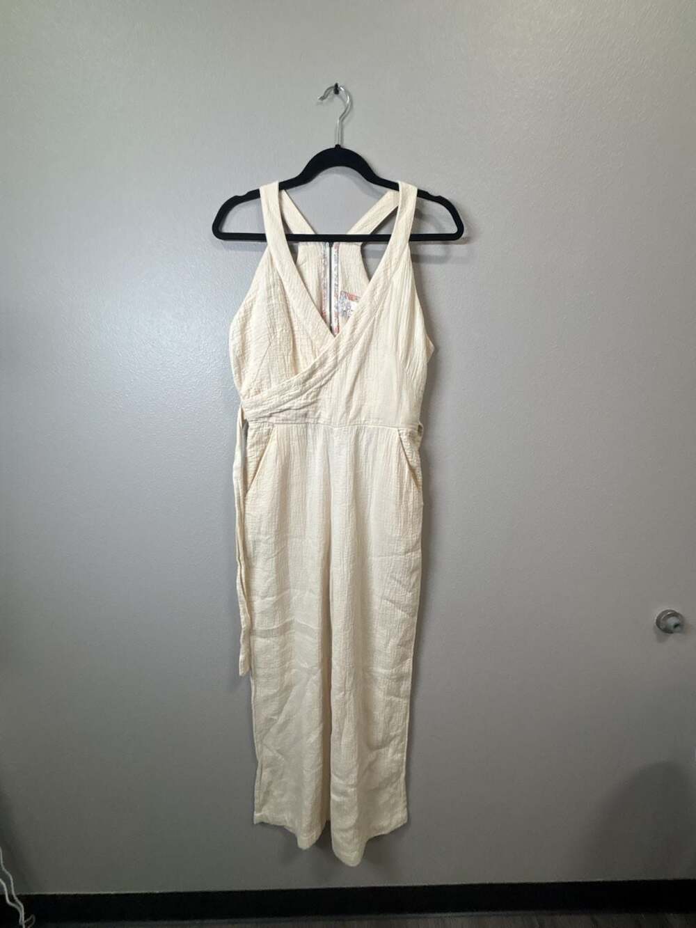 Anthropologie Demi Textured Jumpsuit Cream White Sleeveless